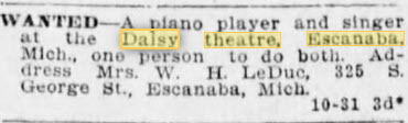 Lyric Theatre - Nov 1 1910 Piano Player Wanted (newer photo)
